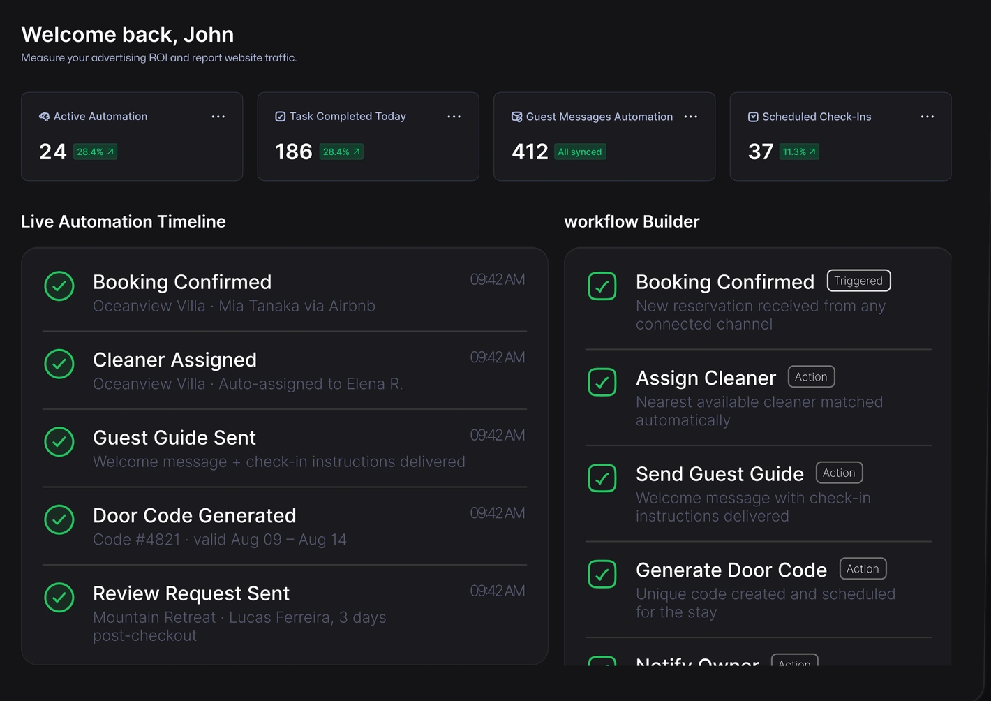 Automated operation: live automation timeline and workflow builder